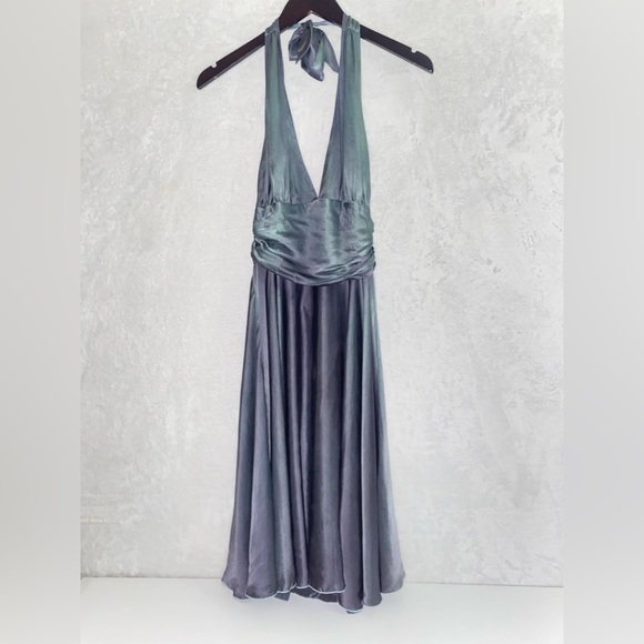 Rose & Lula 100% Silk Metallic Iridescent Marylyn Monroe Halter Dress Size 4 - Picture 10 of 16